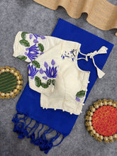 Designer Handloom Khadi Cotton Saree with Stitched Blouse – Festive Royal Blue